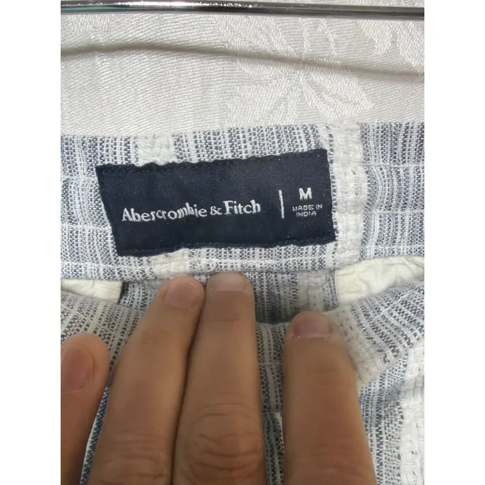 Abercrombie Fitch Shorts Medium Blue White Striped Woven Textured Cotton